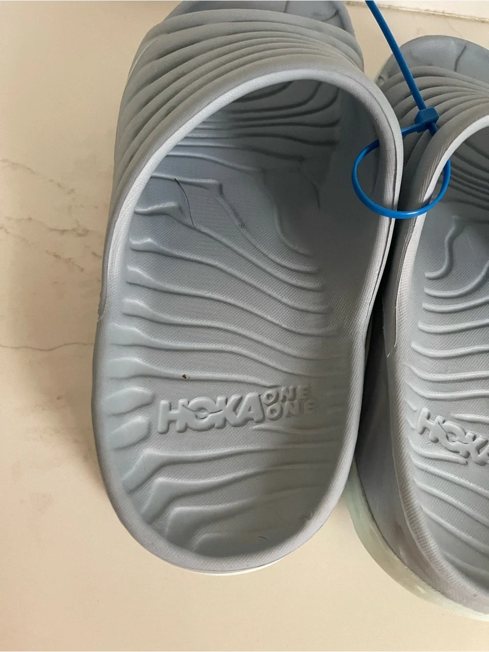 Hoka One One Slide Sandals in Light Gray with White Sole
